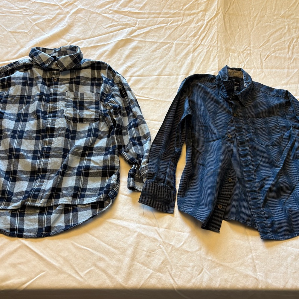 Boys Size 8 Long Sleeve Button Down Shirt Bundle Blue Plaid & Checkered